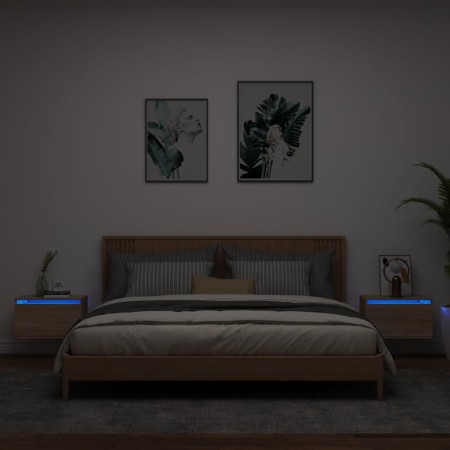 Wall bedside tables with LED lights 2 units Sonoma Oak by , Nightstands - Ref: Foro24-836831, Price: 67,28 €, Discount: %