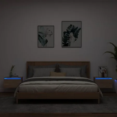 Wall bedside tables with LED lights 2 units Sonoma Oak by , Nightstands - Ref: Foro24-836831, Price: 65,63 €, Discount: %