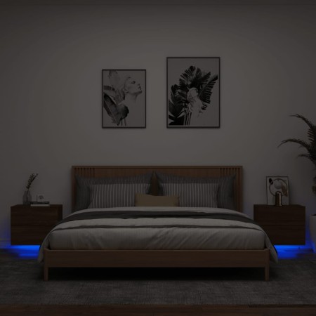 Wall bedside tables with LED lights 2 units brown oak by , Nightstands - Ref: Foro24-836825, Price: 96,23 €, Discount: %