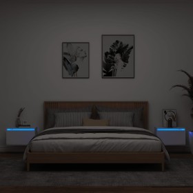 Wall bedside tables with LED lights 2 units white by , Nightstands - Ref: Foro24-836827, Price: 68,09 €, Discount: %