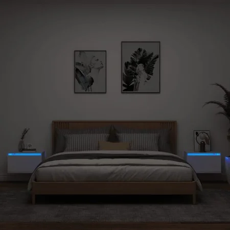 Wand-Nachttische mit LED-Leuchten, 2 Einheiten, weiß von , Nachttische - Ref: Foro24-836827, Preis: 66,67 €, Rabatt: %