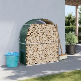 Green galvanized steel log holder 120x45x140 cm by , Firewood bags and holders - Ref: Foro24-364541, Price: 54,24 €, Discount: %