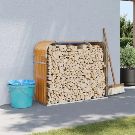 Leñero de acero galvanizado marrón claro 120x45x100 cm de , Bolsas y soportes de leña - Ref: Foro24-364583, Precio: 47,35 €, ...
