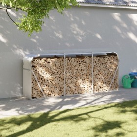 Silver galvanized steel log holder 234x45x100 cm by , Firewood bags and holders - Ref: Foro24-364595, Price: 61,70 €, Discoun...