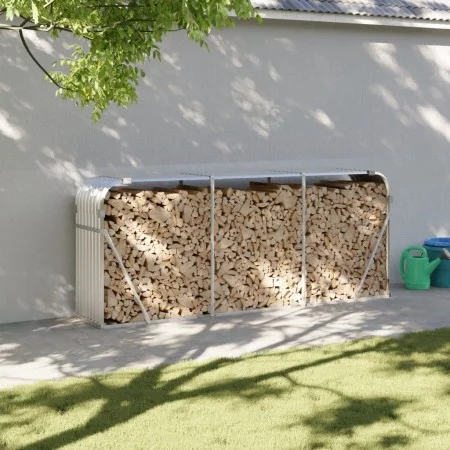 Silver galvanized steel log holder 234x45x100 cm by , Firewood bags and holders - Ref: Foro24-364595, Price: 60,85 €, Discoun...