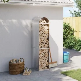 Leñero de acero galvanizado plateado 40x45x170 cm de , Bolsas y soportes de leña - Ref: Foro24-364588, Precio: 48,46 €, Descu...