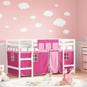 High bed for children with pink pine wood curtains 90x200 cm by , Beds and slatted bases - Ref: Foro24-3206969, Price: 213,31...