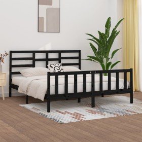 Estructura de cama de madera maciza de pino negra 200x200 cm en Camas y somieres | Comprar online en Foro24