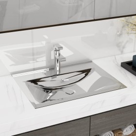 Lavabo con rebosadero cerámica plateado 60x46x16 cm de vidaXL, Lavabos - Ref: Foro24-143502, Precio: 75,98 €, Descuento: %