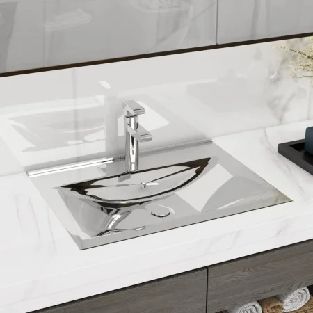 Lavabo con rebosadero cerámica plateado 60x46x16 cm de vidaXL, Lavabos - Ref: Foro24-143502, Precio: 75,09 €, Descuento: %