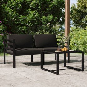 Set muebles de jardín 3 pzas y cojines aluminio gris antracita