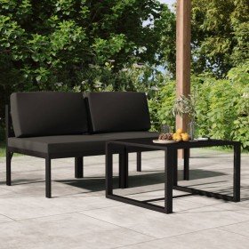 Set muebles de jardín 3 pzas y cojines aluminio gris antracita
