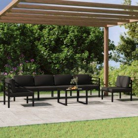 Set muebles de jardín 7 pzas y cojines aluminio gris antracita