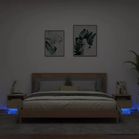 Nachttische mit LED-Leuchten 2 Stück Sonoma Eiche 40x39x37 cm von , Nachttische - Ref: Foro24-836803, Preis: 71,14 €, Rabatt: %