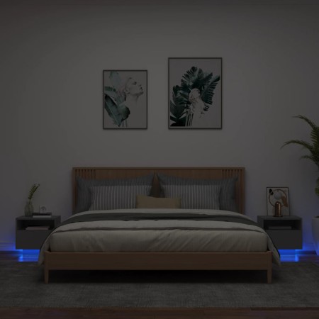 Bedside tables with LED lights, 2 units, black, 40x39x37 cm by , Nightstands - Ref: Foro24-836801, Price: 88,04 €, Discount: %