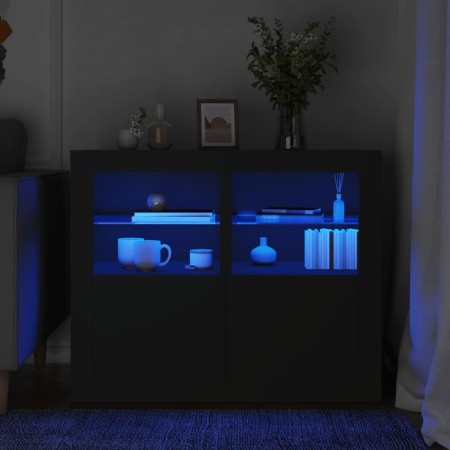 Nachttische mit LED-Lichtern, 2 Stück, schwarzes Ingenieurholz von , Schließfächer und Lagerschränke - Ref: Foro24-836633, Pr...