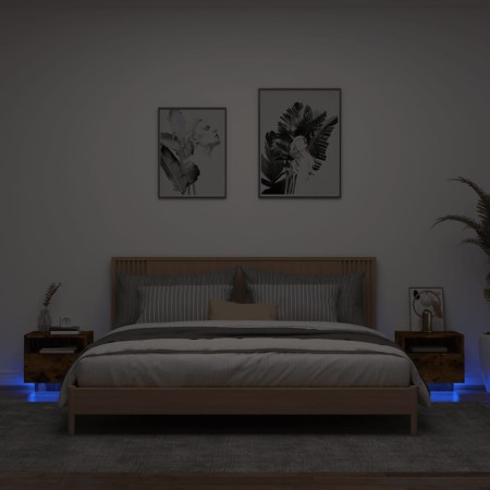 Mesitas de noche con luces LED 2 uds roble ahumado 40x39x37 cm de , Mesitas de noche - Ref: Foro24-836807, Precio: 58,94 €, D...