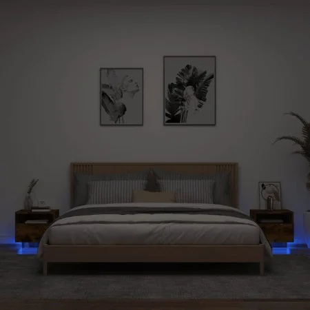 Mesitas de noche con luces LED 2 uds roble ahumado 40x39x37 cm de , Mesitas de noche - Ref: Foro24-836807, Precio: 57,44 €, D...