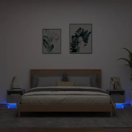 Mesitas de noche con luces LED 2 uds gris hormigón 40x39x37 cm by , Nightstands - Ref: Foro24-836805, Price: 79,17 €, Discoun...