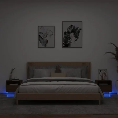 Mesitas de noche con luces LED 2 uds marrón roble 40x39x37 cm by , Nightstands - Ref: Foro24-836811, Price: 74,38 €, Discount: %