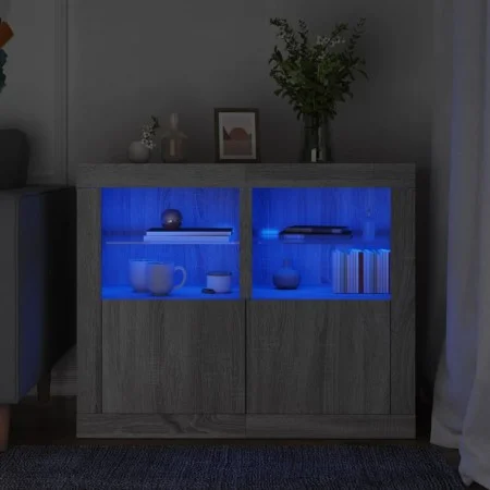 Bedside tables LED lights 2 pcs Sonoma gray engineered wood by , Lockers and storage cabinets - Ref: Foro24-836641, Price: 10...
