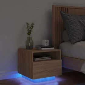 Mesita de noche con luces LED roble Sonoma 40x39x37 cm de , Mesitas de noche - Ref: Foro24-836802, Precio: 50,38 €, Descuento: %