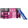 Cama alta para niños con cortinas madera pino rosa 80x200 cm de , Camas y somieres - Ref: Foro24-3207017, Precio: 266,32 €, D...