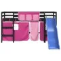 Cama alta para niños con cortinas madera pino rosa 80x200 cm de , Camas y somieres - Ref: Foro24-3207017, Precio: 266,32 €, D...