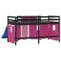 Cama alta para niños con cortinas madera pino rosa 80x200 cm de , Camas y somieres - Ref: Foro24-3207017, Precio: 266,32 €, D...