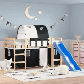 Cama alta niños con túnel madera pino blanco negro 80x200 cm de , Camas y somieres - Ref: Foro24-3207036, Precio: 281,88 €, D...