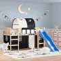 Cama alta niños con túnel madera pino blanco negro 80x200 cm de , Camas y somieres - Ref: Foro24-3207036, Precio: 301,74 €, D...