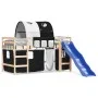 Cama alta niños con túnel madera pino blanco negro 80x200 cm de , Camas y somieres - Ref: Foro24-3207036, Precio: 301,74 €, D...