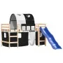 Cama alta niños con túnel madera pino blanco negro 80x200 cm de , Camas y somieres - Ref: Foro24-3207036, Precio: 301,74 €, D...