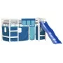 High bed for children with blue pine wood curtains 90x200 cm by , Beds and slatted bases - Ref: Foro24-3207022, Price: 316,46...