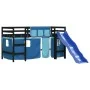Cama alta para niños con cortinas madera pino azul 90x190 cm de , Camas y somieres - Ref: Foro24-3207034, Precio: 273,31 €, D...