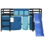 Cama alta para niños con cortinas madera pino azul 90x190 cm de , Camas y somieres - Ref: Foro24-3207034, Precio: 273,31 €, D...