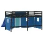 Cama alta para niños con cortinas madera pino azul 90x190 cm de , Camas y somieres - Ref: Foro24-3207034, Precio: 273,31 €, D...
