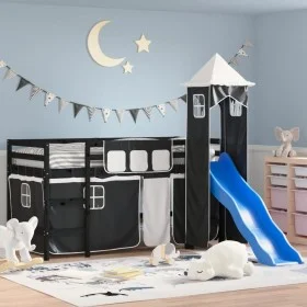 Kinder-Hochbett mit schwarz-weißem Kiefernholzturm 80x200 cm von , Betten und Lattenroste - Ref: Foro24-3207069, Preis: 299,3...