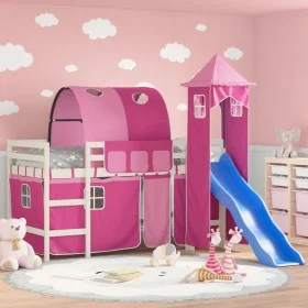 High bed for children with pink pine wood tower 80x200 cm by , Beds and slatted bases - Ref: Foro24-3207095, Price: 301,76 €,...