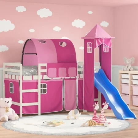 Hochbett für Kinder mit Turm aus rosa Kiefernholz 80x200 cm von , Betten und Lattenroste - Ref: Foro24-3207095, Preis: 305,88...