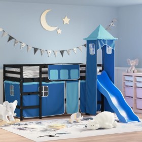 Hochbett für Kinder mit blauem Kiefernholzturm 90x190 cm von , Betten und Lattenroste - Ref: Foro24-3207088, Preis: 291,73 €,...