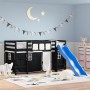 Cama alta niños con cortinas madera pino blanco negro 80x200 cm de , Camas y somieres - Ref: Foro24-3207015, Precio: 273,52 €...