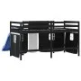 Cama alta niños con cortinas madera pino blanco negro 80x200 cm de , Camas y somieres - Ref: Foro24-3207015, Precio: 270,08 €...