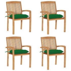 Sillas de jardín apilables 4 uds madera de teca con cojines en Sillas de jardín | Comprar online en Foro24