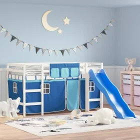 High bed for children with blue pine wood curtains 90x190 cm by , Beds and slatted bases - Ref: Foro24-3207031, Price: 311,21...
