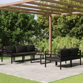 Set muebles de jardín 6 pzas y cojines aluminio gris antracita