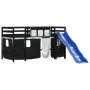 Cama alta niños con cortinas madera pino blanco negro 90x190 cm de , Camas y somieres - Ref: Foro24-3207033, Precio: 273,44 €...