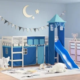 Hochbett für Kinder mit blauem Kiefernholzturm 80x200 cm von , Betten und Lattenroste - Ref: Foro24-3207067, Preis: 287,34 €,...