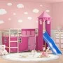 High bed for children with pink pine wood tower 80x200 cm by , Beds and slatted bases - Ref: Foro24-3207065, Price: 291,99 €,...