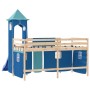 Cama alta para niños con torre madera pino azul 90x200 cm